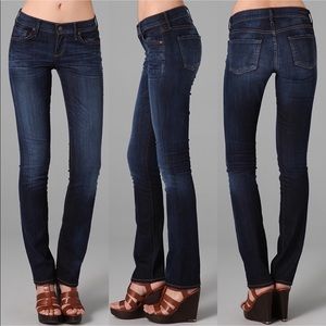 Citizens of Humanity Ava Low Rise Straight Leg Dark wash jeans light thread rips